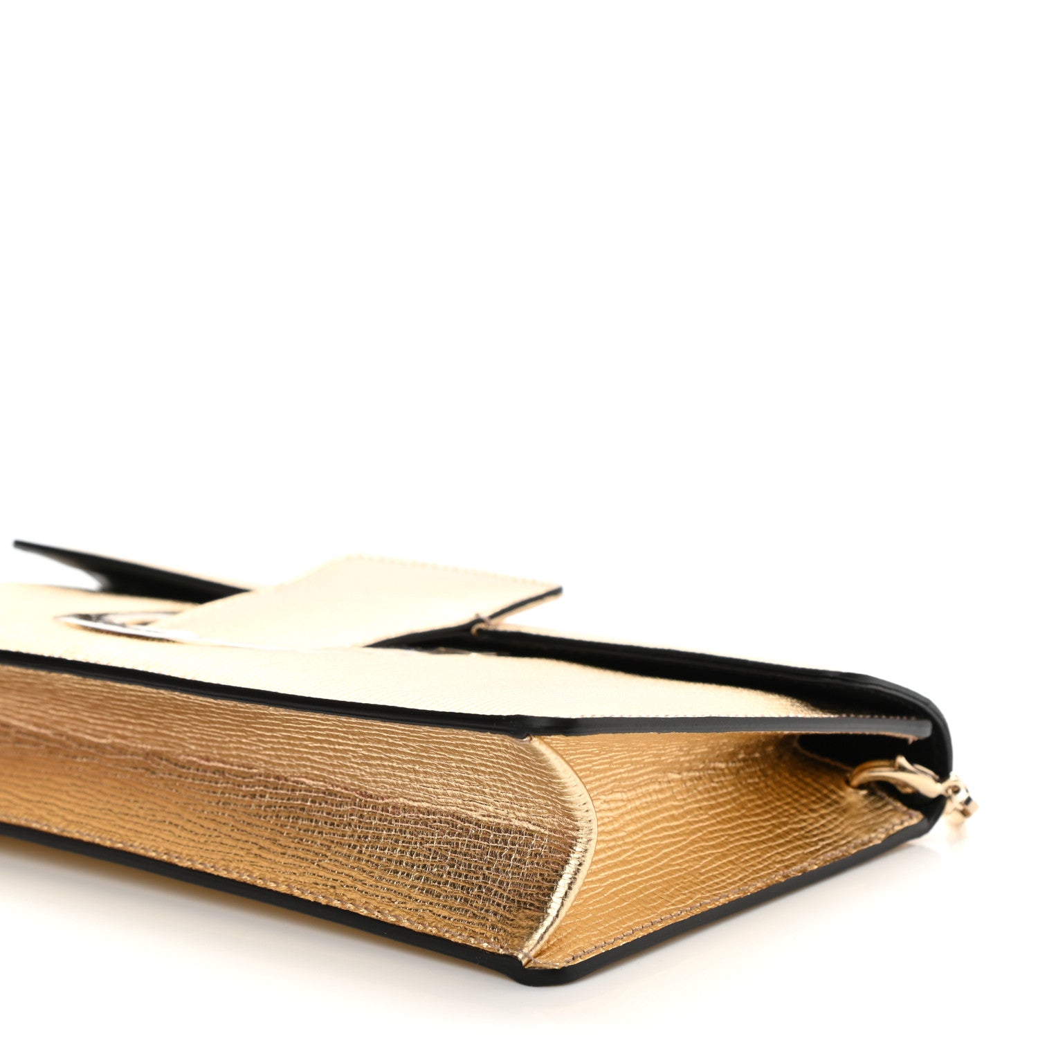 Salvatore Ferragamo Metallic Hammered Calfskin Thalia Clutch With Chain Gold 6 of 6