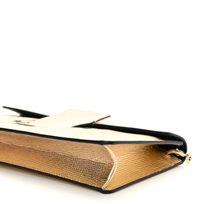 Salvatore Ferragamo Metallic Hammered Calfskin Thalia Clutch With Chain Gold 6 of 6