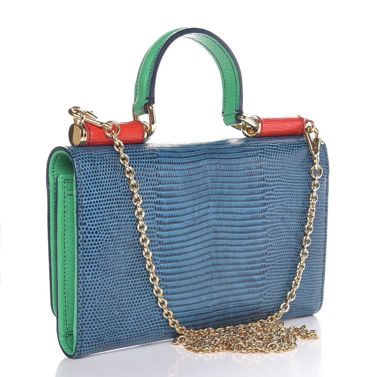 Lizard Calfskin Embossed Wallet On Chain Blue