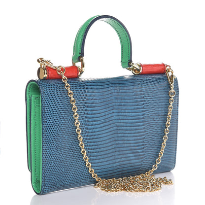 Dolce & Gabbana Lizard Calfskin Embossed Wallet On Chain Blue 3 of 6
