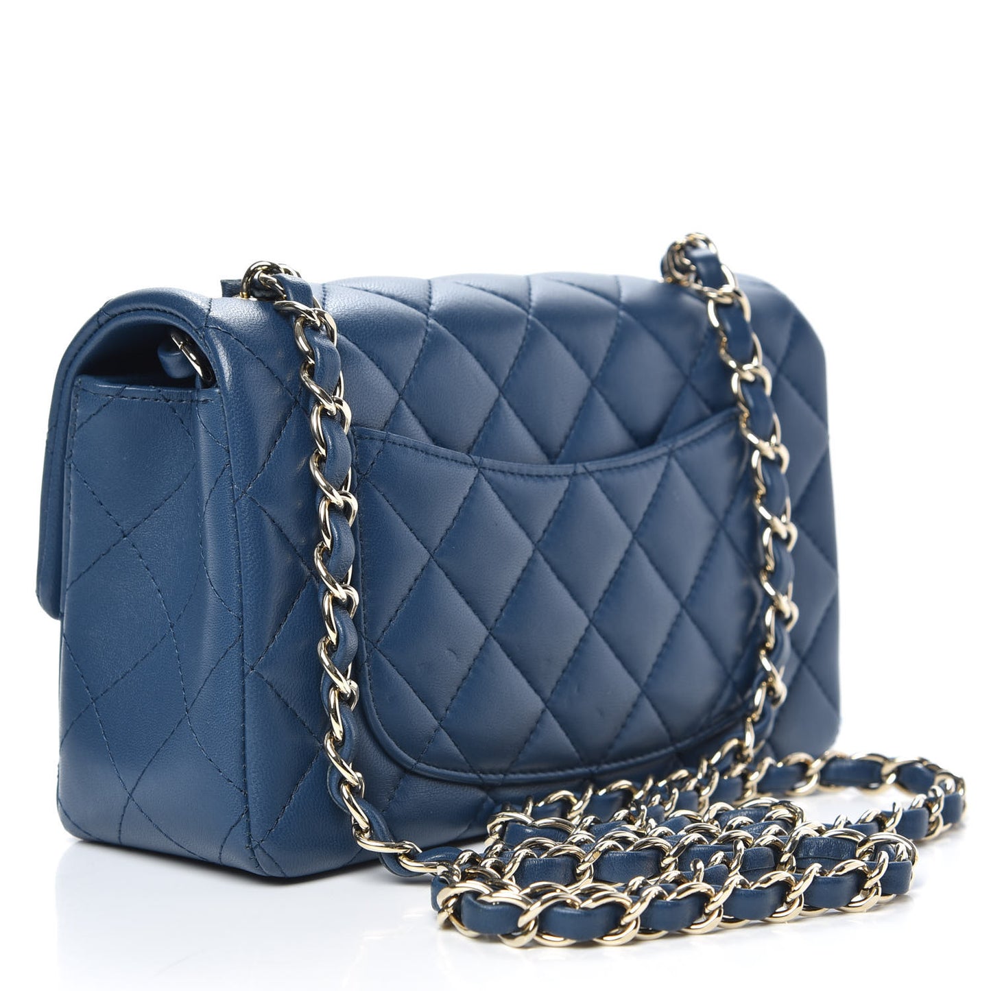 Lambskin Quilted Mini Rectangular Flap Blue