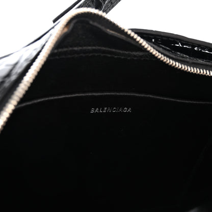 Balenciaga Shiny Calfskin Logo Crocodile Embossed S Everyday Camera Bag with Handle Black 6 of 10