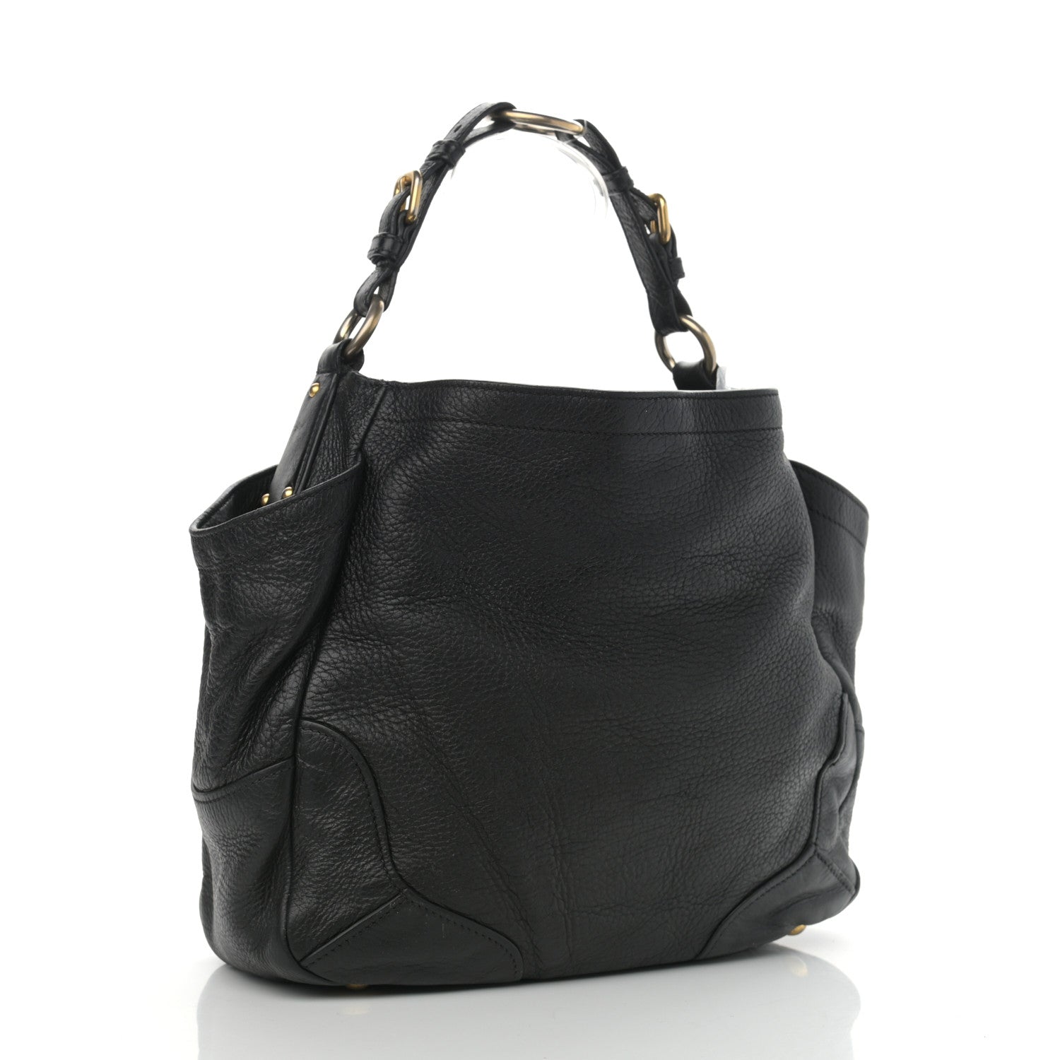 Prada Vitello Daino Side Pocket Hobo Black 3 of 10
