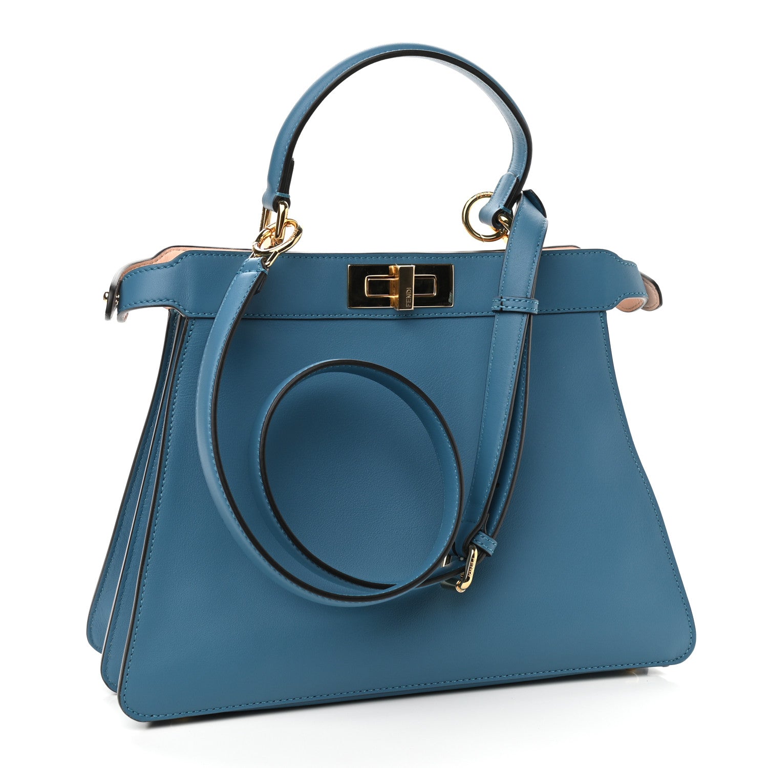 Fendi Vitello Seta Shiny Nappa Medium Peekaboo I SEE U Satchel Blue Velvet Light Rose 3 of 11