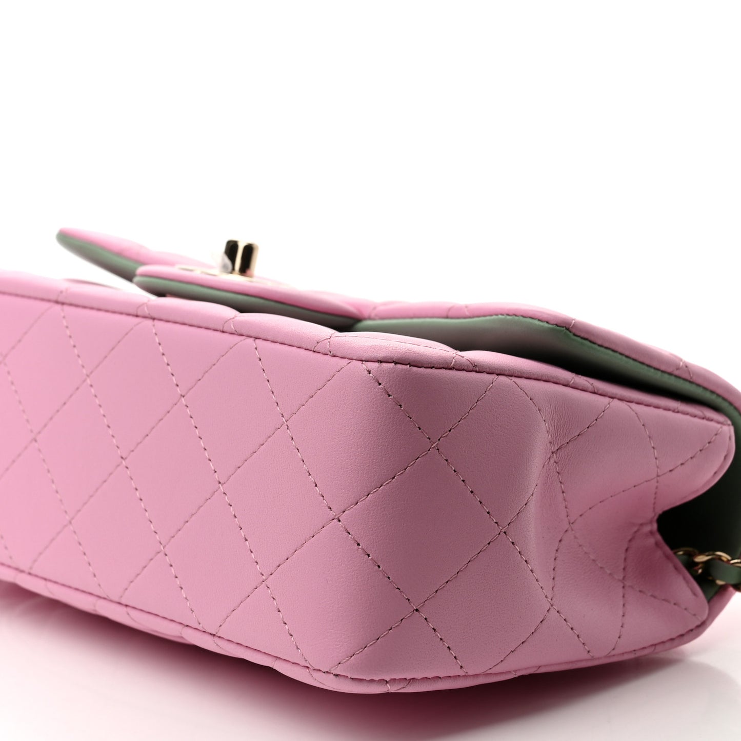 Lambskin Quilted Mini Top Handle Rectangular Flap Lilac Light Green
