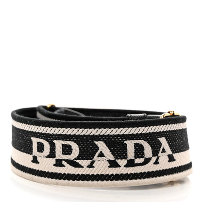 Prada Canvas Calfskin Logo Shoulder Strap Black Beige 2 of 4
