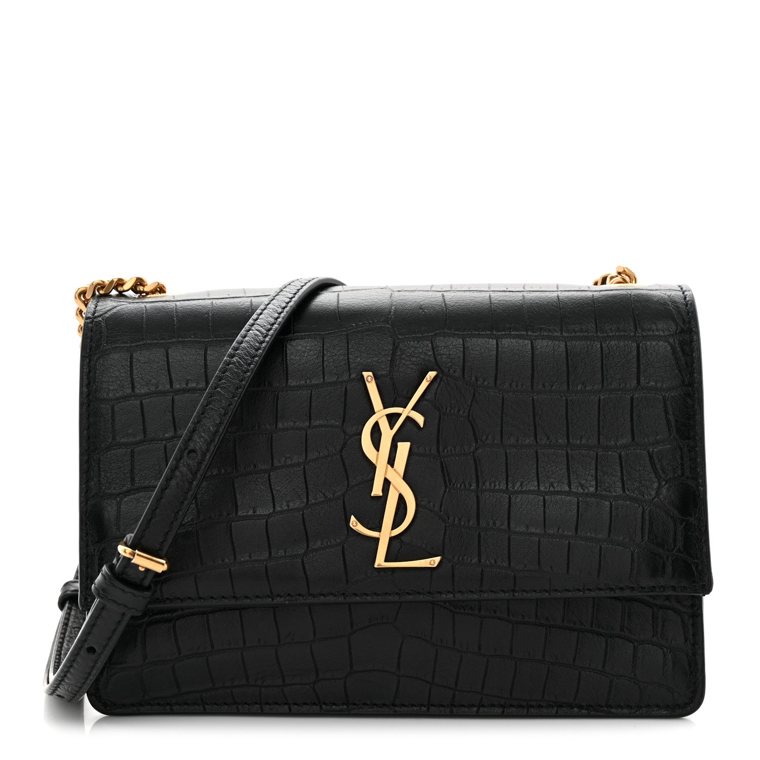 Saint Laurent Calfskin Crocodile Embossed Monogram Small Sunset Black 1 of 11