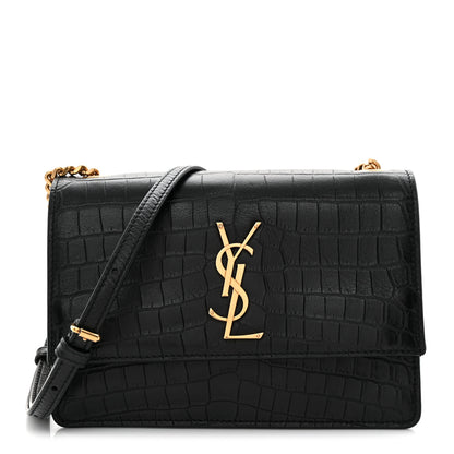 Saint Laurent Calfskin Crocodile Embossed Monogram Small Sunset Black 1 of 11