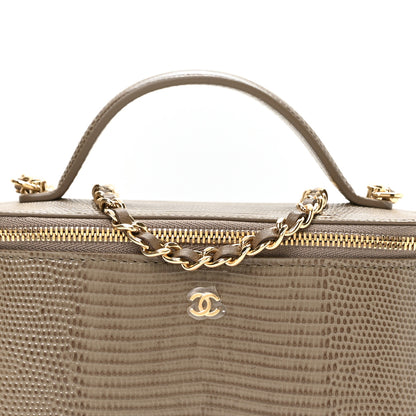 Chanel Calfskin Lizard Embossed Top Handle Vanity With Chain Dark Khaki 9 of 12