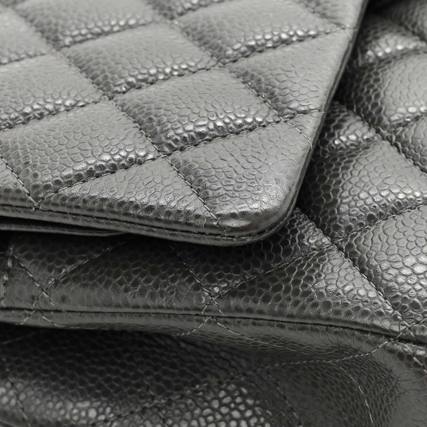 Caviar Quilted Medium Double Flap Dark Grey