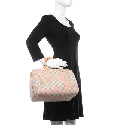 Louis Vuitton Damier Azur Tahitienne Speedy Bandouliere 30 Rose Ballerine 3 of 10