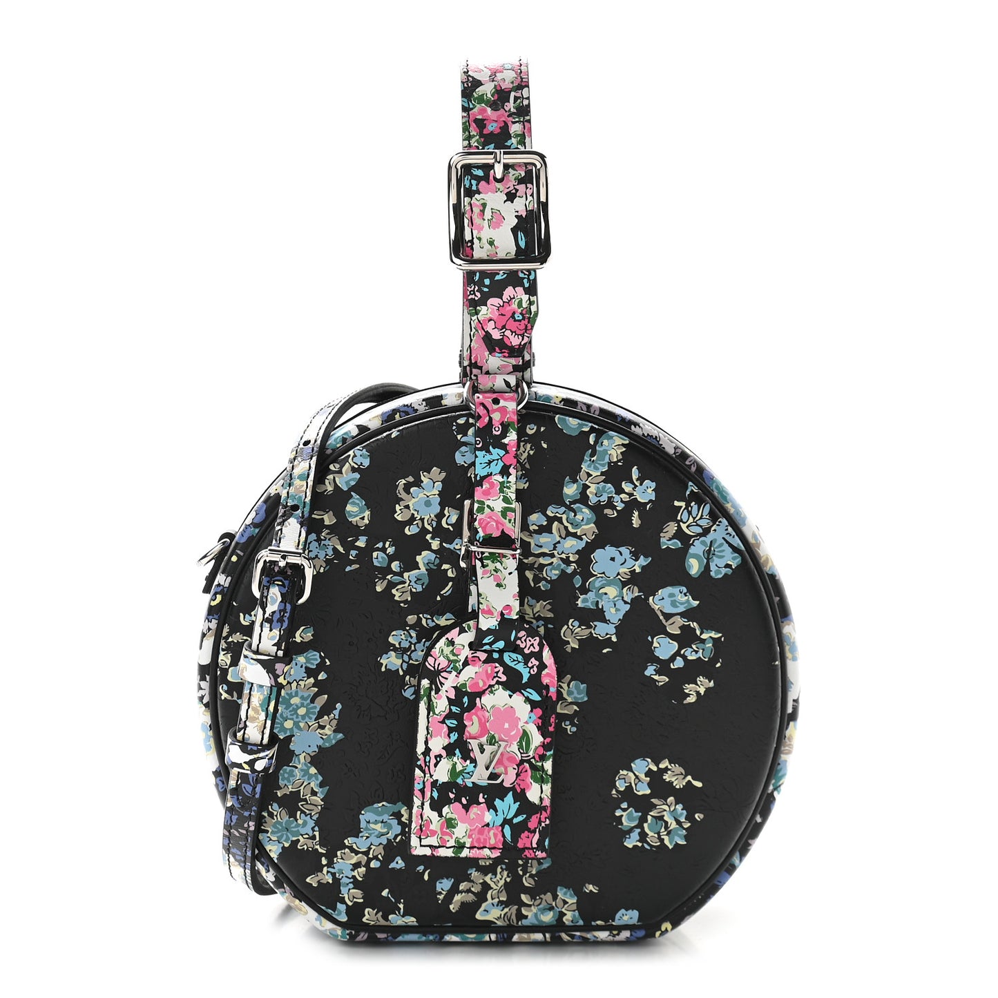 Calfskin Floral Print Petite Boite Chapeau Black