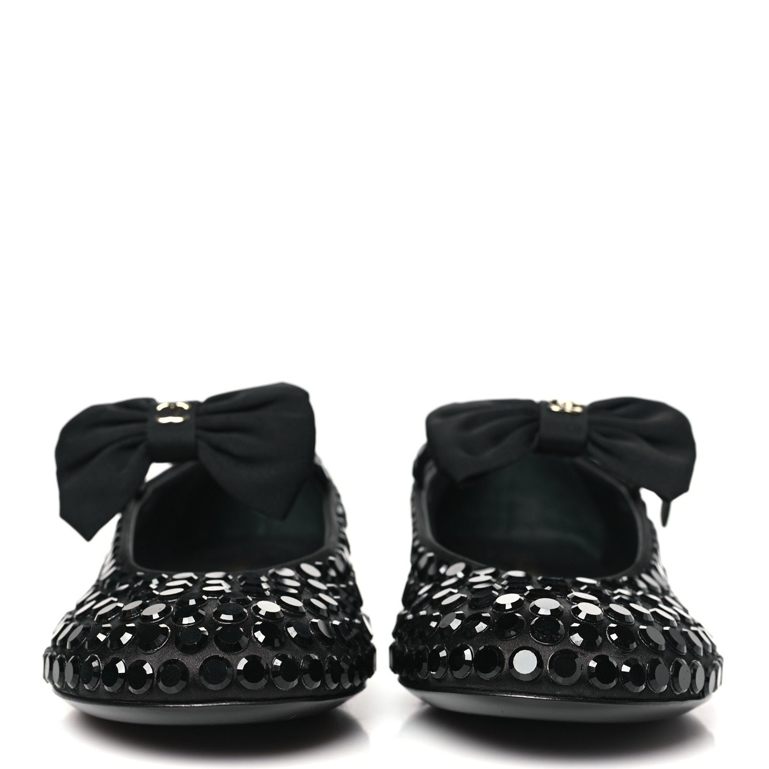 Chanel Satin Strass Bow Mary Jane Flats 36.5 Black 2 of 9