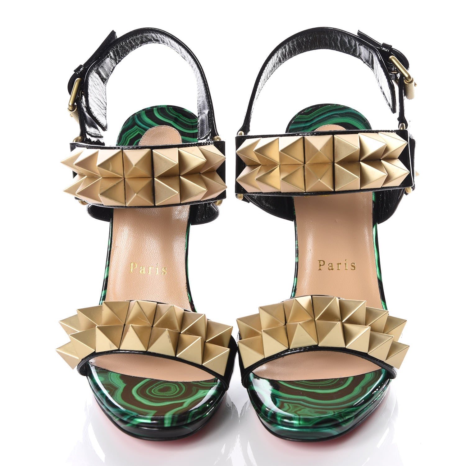 Christian Louboutin Patent Malachite Miziggoo Spiked 120 Sandals 36 Vert 3 of 7