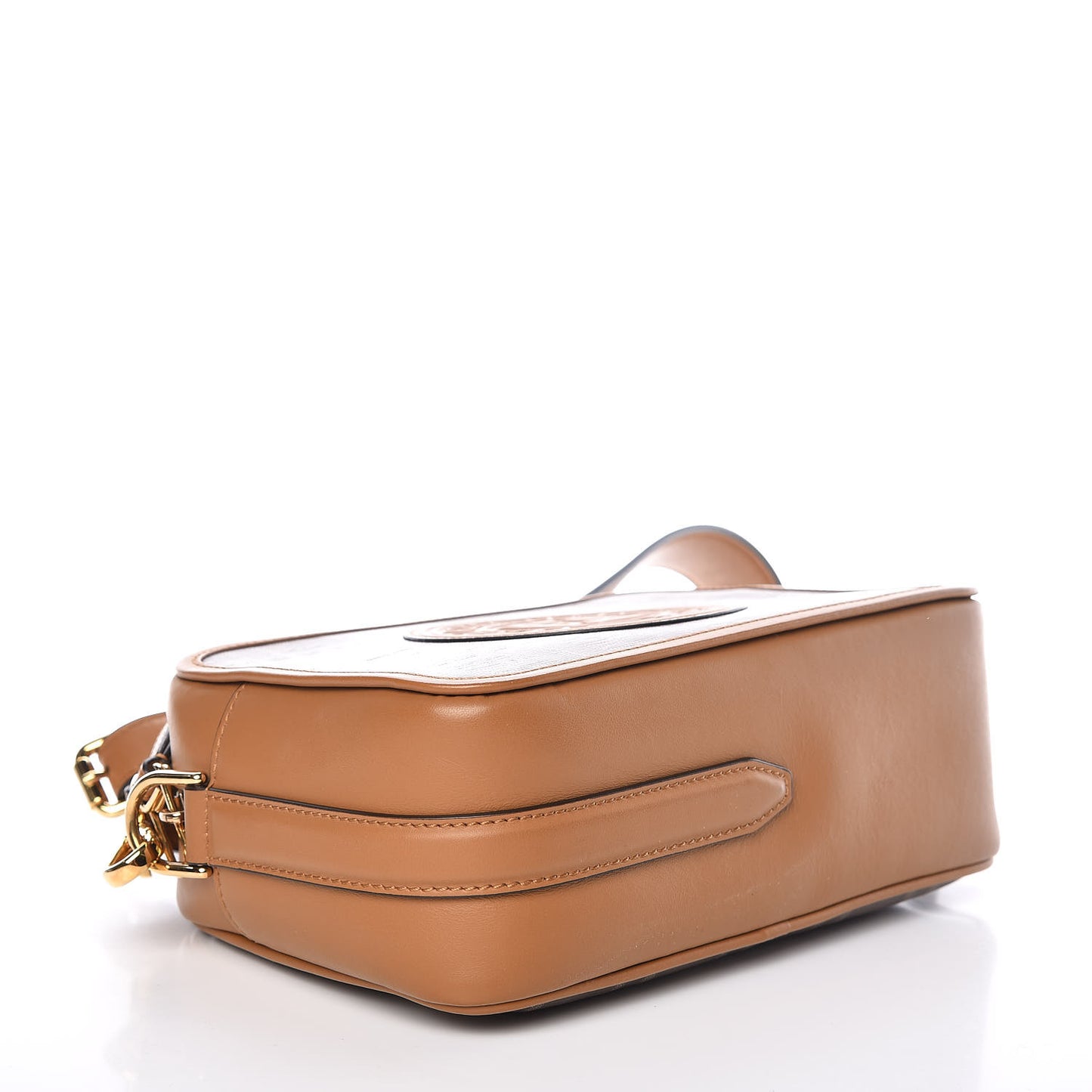 Glazed Fabric Vitello Century F is Fendi FF 1974 Stamp Patch Camera Case Mogano Panna Caramello