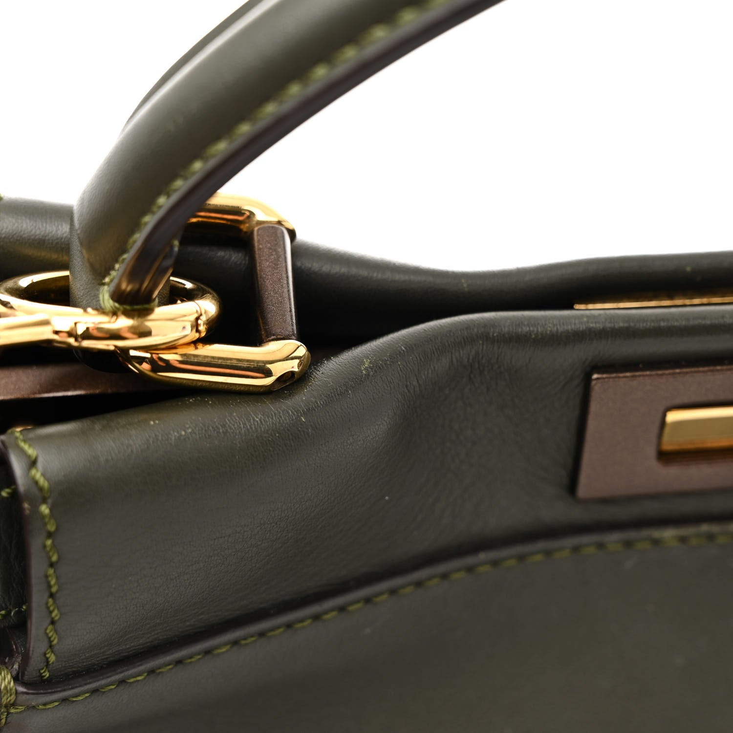 Fendi Vitello Seta Shiny Nappa Medium Peekaboo Iconic Satchel Verde Prato Makeup 18 of 18