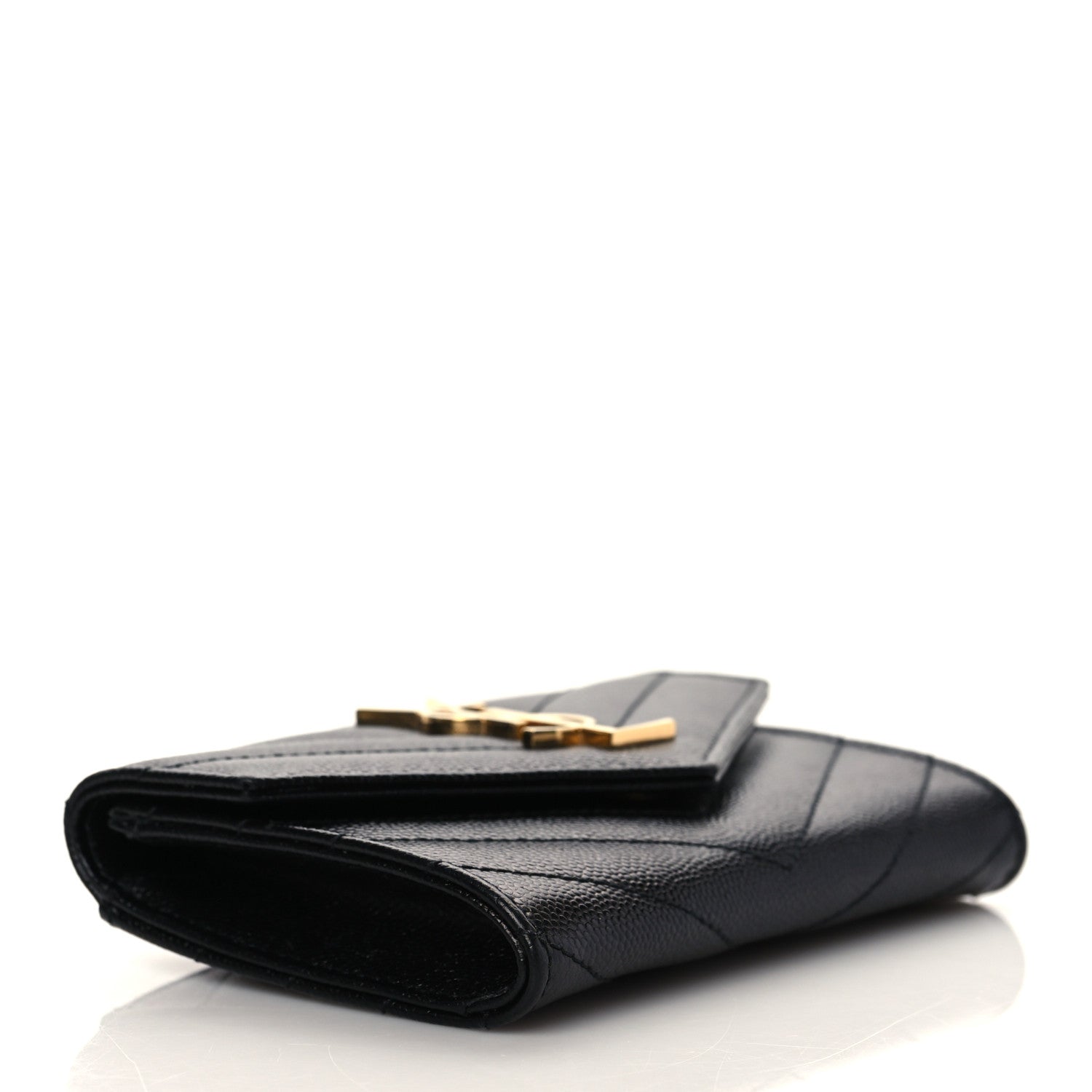 Saint Laurent Grain De Poudre Matelasse Chevron Small Monogram Envelope Wallet Black 4 of 8