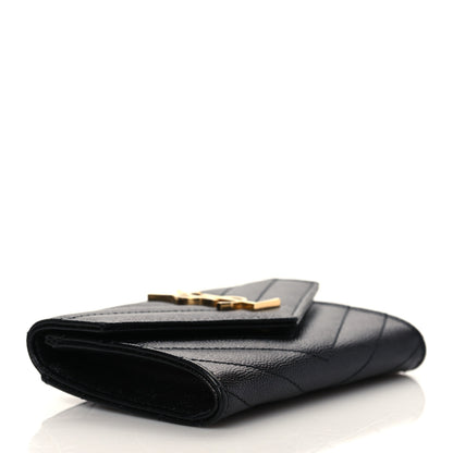 Saint Laurent Grain De Poudre Matelasse Chevron Small Monogram Envelope Wallet Black 4 of 8