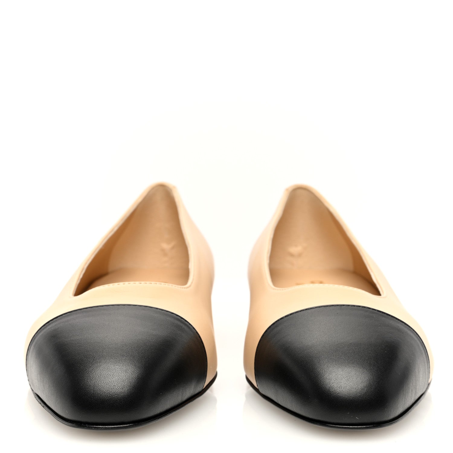 Chanel Lambskin Cap Toe CC Uniform Ballerina Flats 38 Beige Black 3 of 7