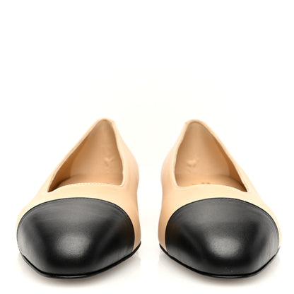 Chanel Lambskin Cap Toe CC Uniform Ballerina Flats 38 Beige Black 3 of 7