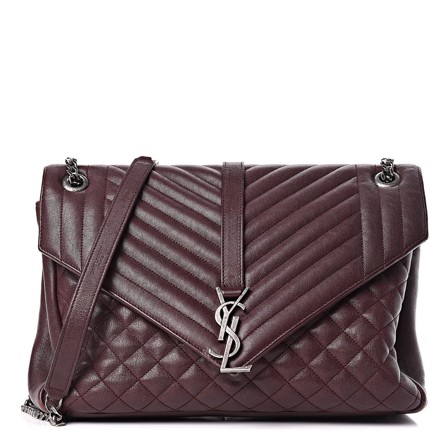 Saint Laurent Calfskin Mixed Matelasse Triquilt Large Monogram Envelope Satchel Bordeaux 1 of 34