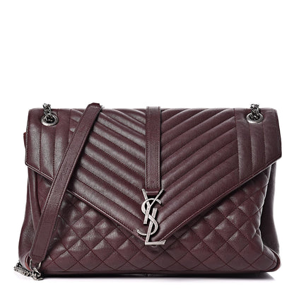 Saint Laurent Calfskin Mixed Matelasse Triquilt Large Monogram Envelope Satchel Bordeaux 1 of 34