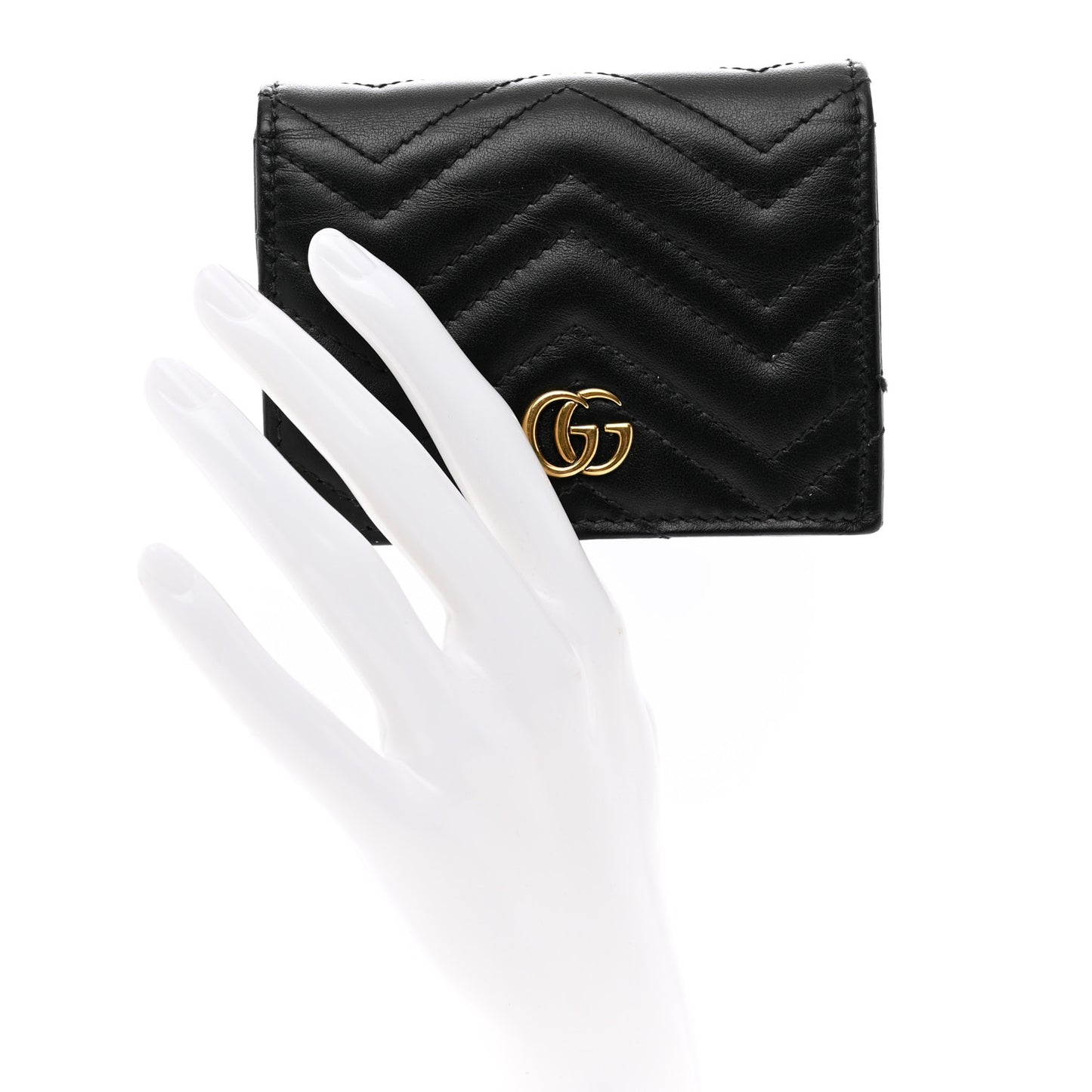 Calfskin Matelasse GG Marmont Card Case Wallet Black
