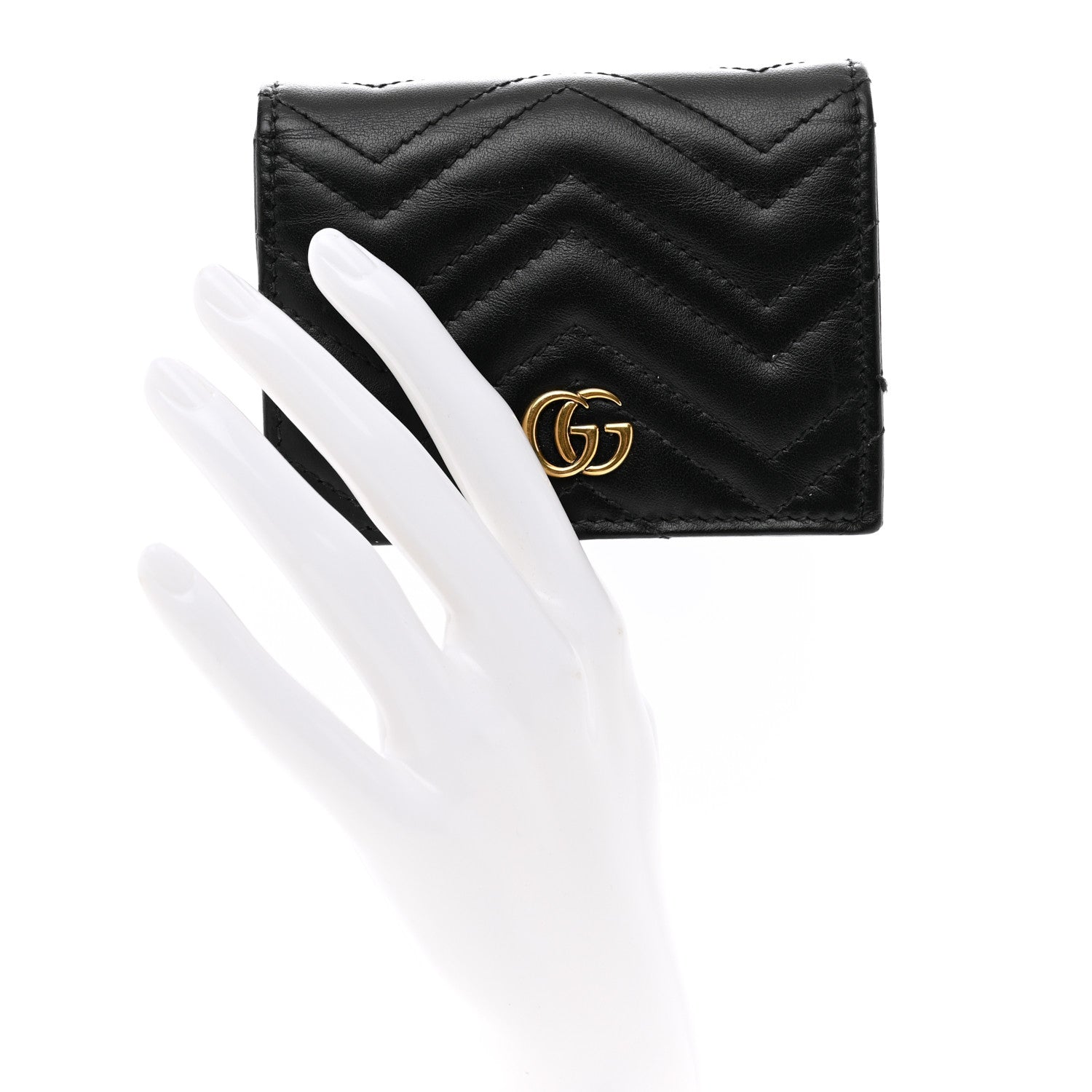 Gucci Calfskin Matelasse GG Marmont Card Case Wallet Black 2 of 8