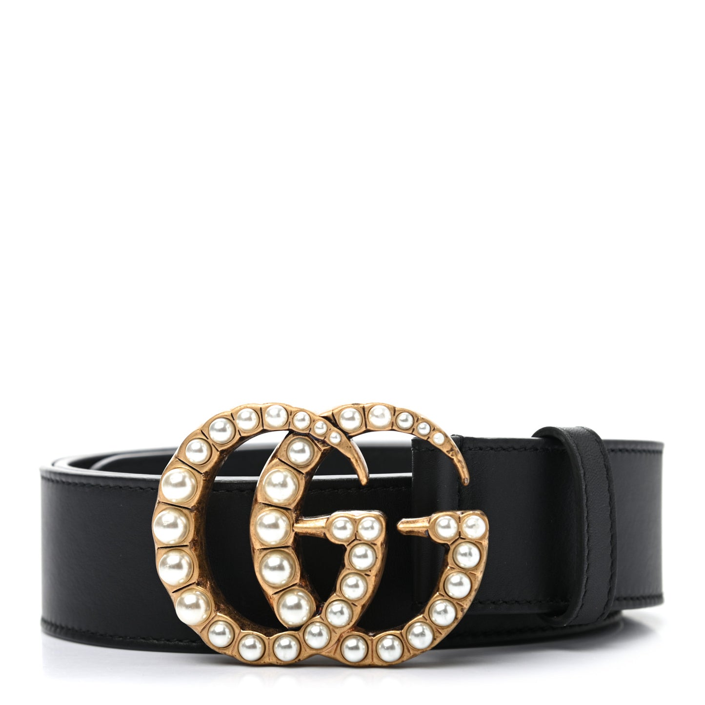 Moon Calfskin Pearl Double G 40mm Belt 95 38 Black Cream