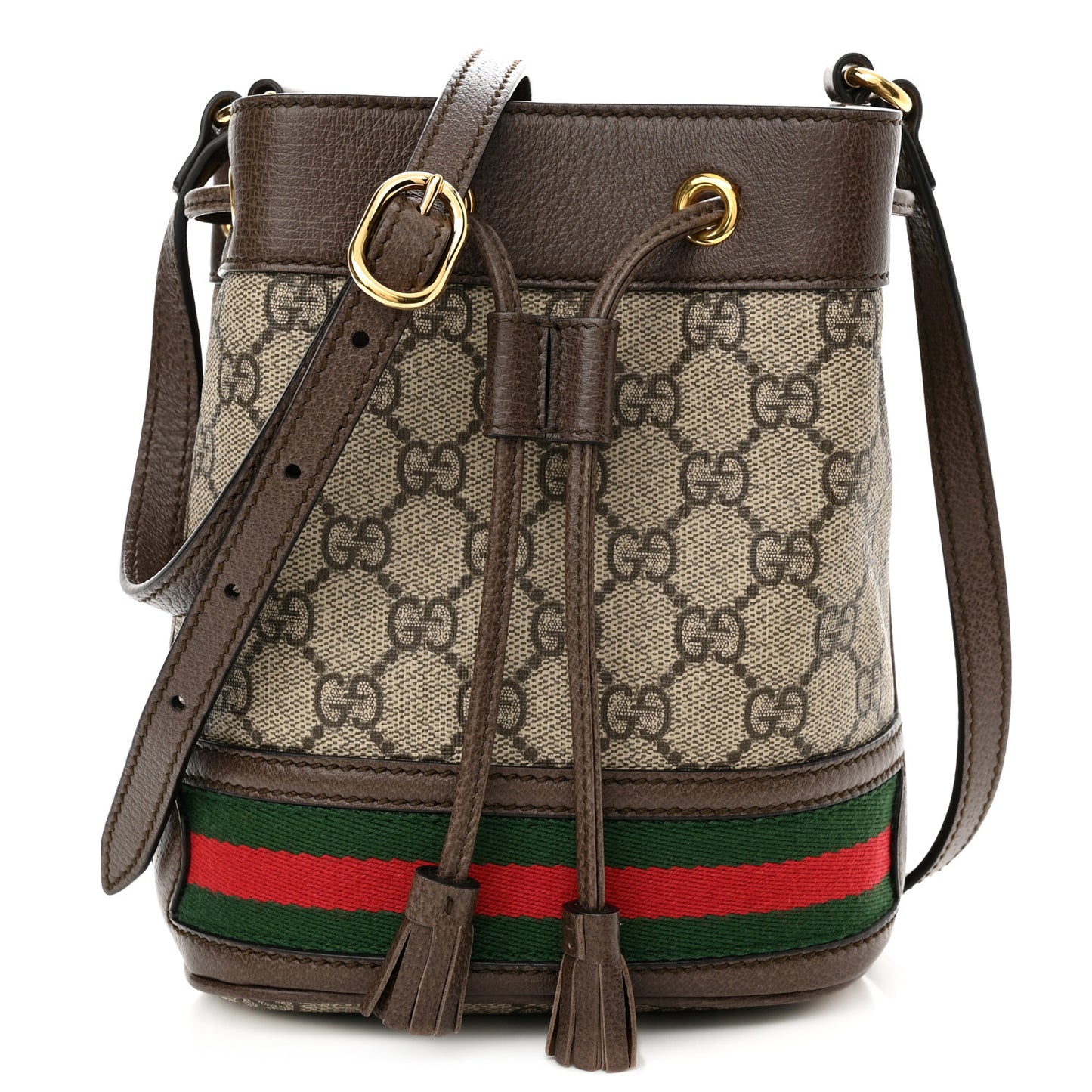 GG Supreme Monogram Web Mini Ophidia Bucket Bag Brown