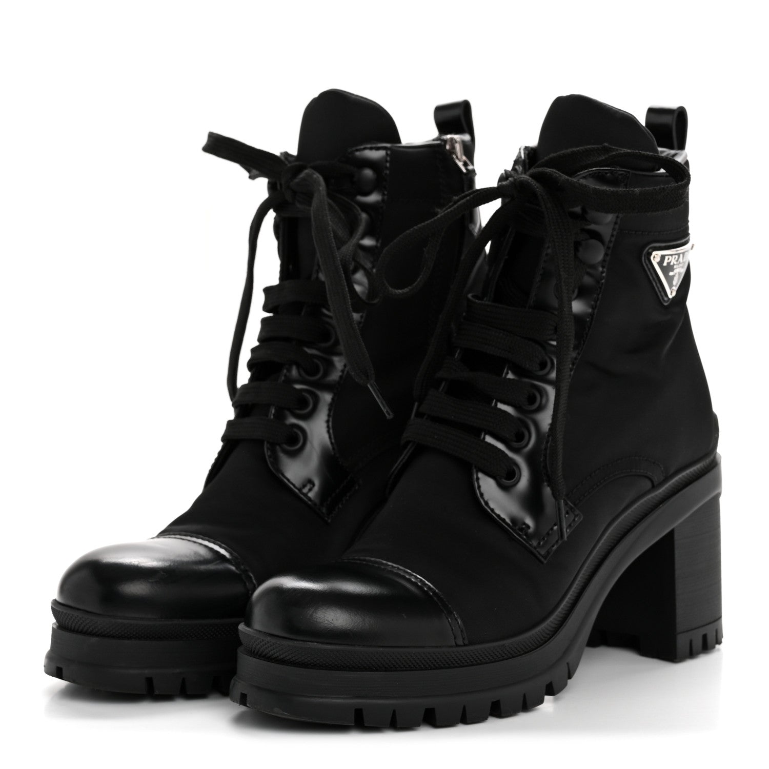 Prada Spazzolato Re-Nylon Metal Triangle Logo Lace Up 55mm Ankle Boots 36 Black 7 of 18
