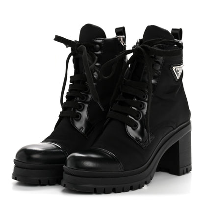 Prada Spazzolato Re-Nylon Metal Triangle Logo Lace Up 55mm Ankle Boots 36 Black 7 of 18
