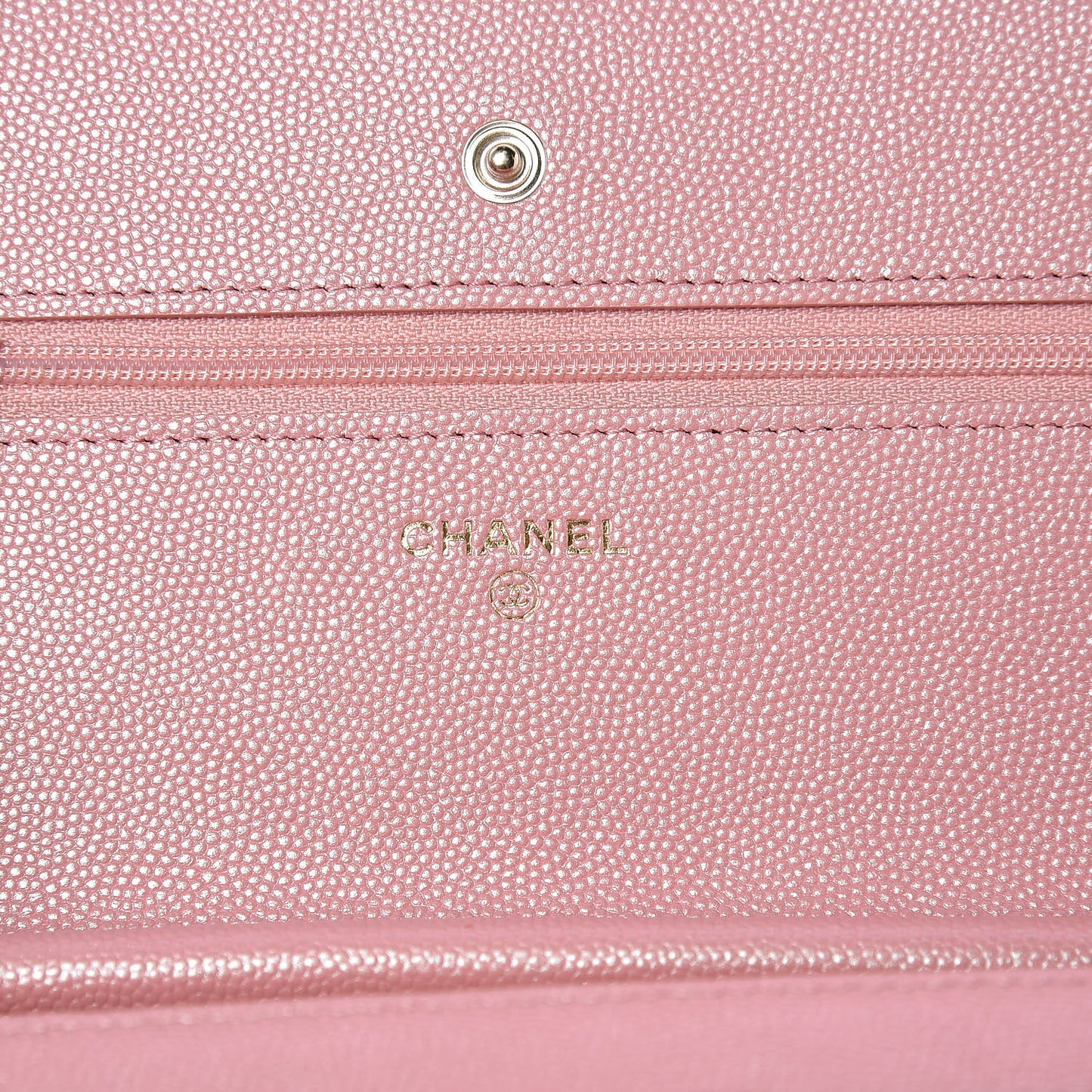 Iridescent Caviar Quilted Wallet on Chain WOC Rose Pink