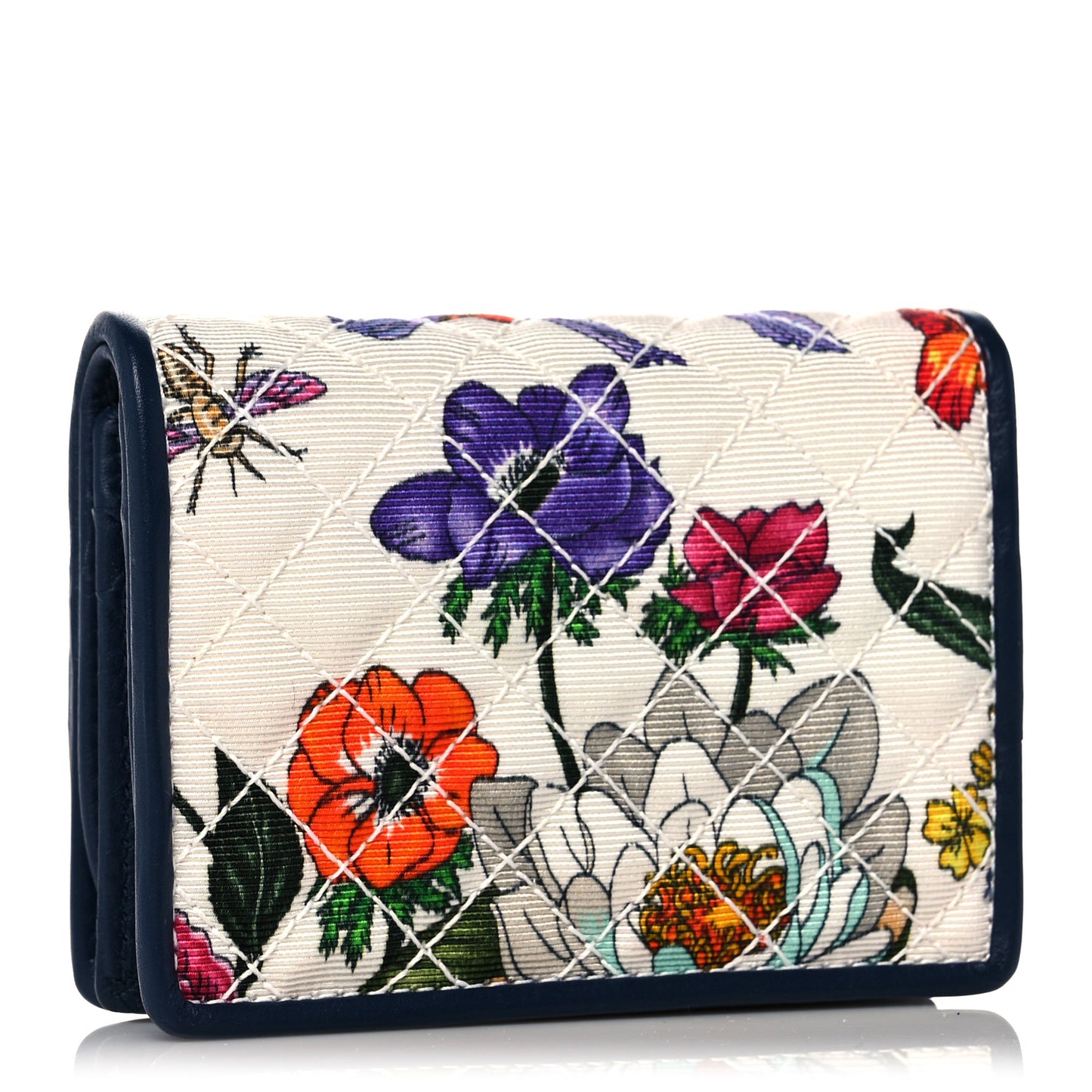 Canvas Flora Floral Trapuntata Zumi Card Case Wallet Great White Multicolor Blue Agata