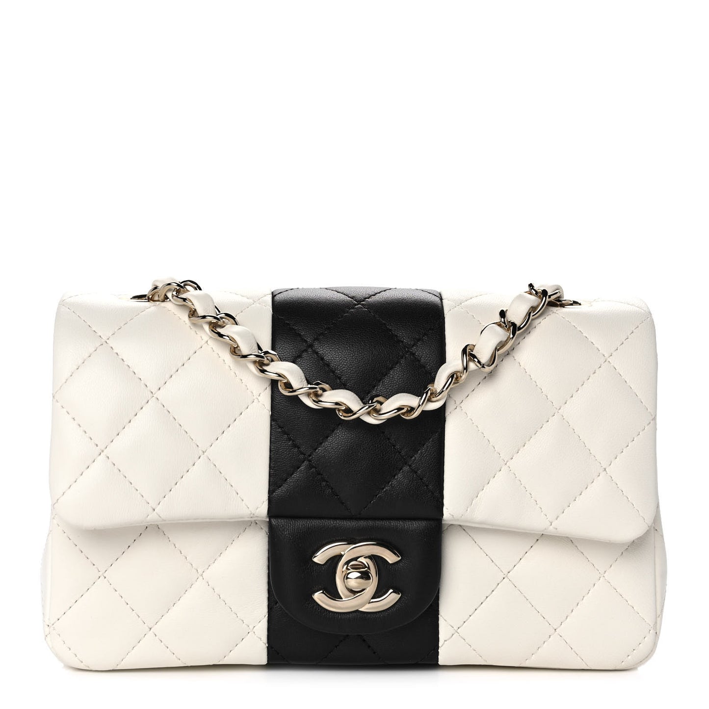 Lambskin Quilted Mini Rectangular Flap White Black