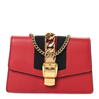 Gucci Calfskin Super Mini Sylvie Chain Shoulder Bag Hibiscus Red 1 of 14