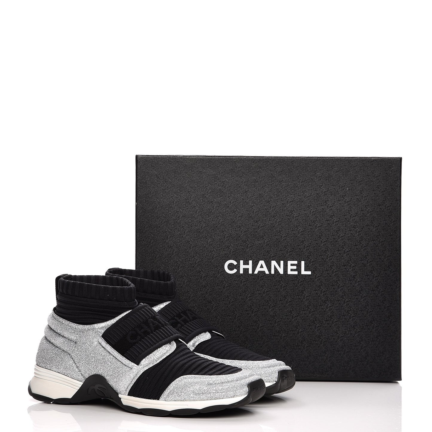 Glitter Stretch Fabric CC Sneakers 38.5 Black Silver