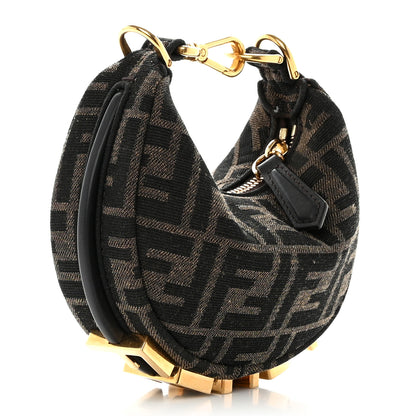 Fendi Fabric Jacquard FF 1974 Nano Fendigraphy Hobo Charm Tobacco Moro 3 of 10