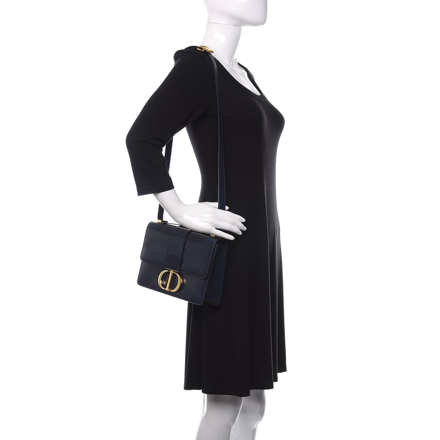 Shiny Crinkled Lambskin 30 Montaigne Flap Bag Indigo
