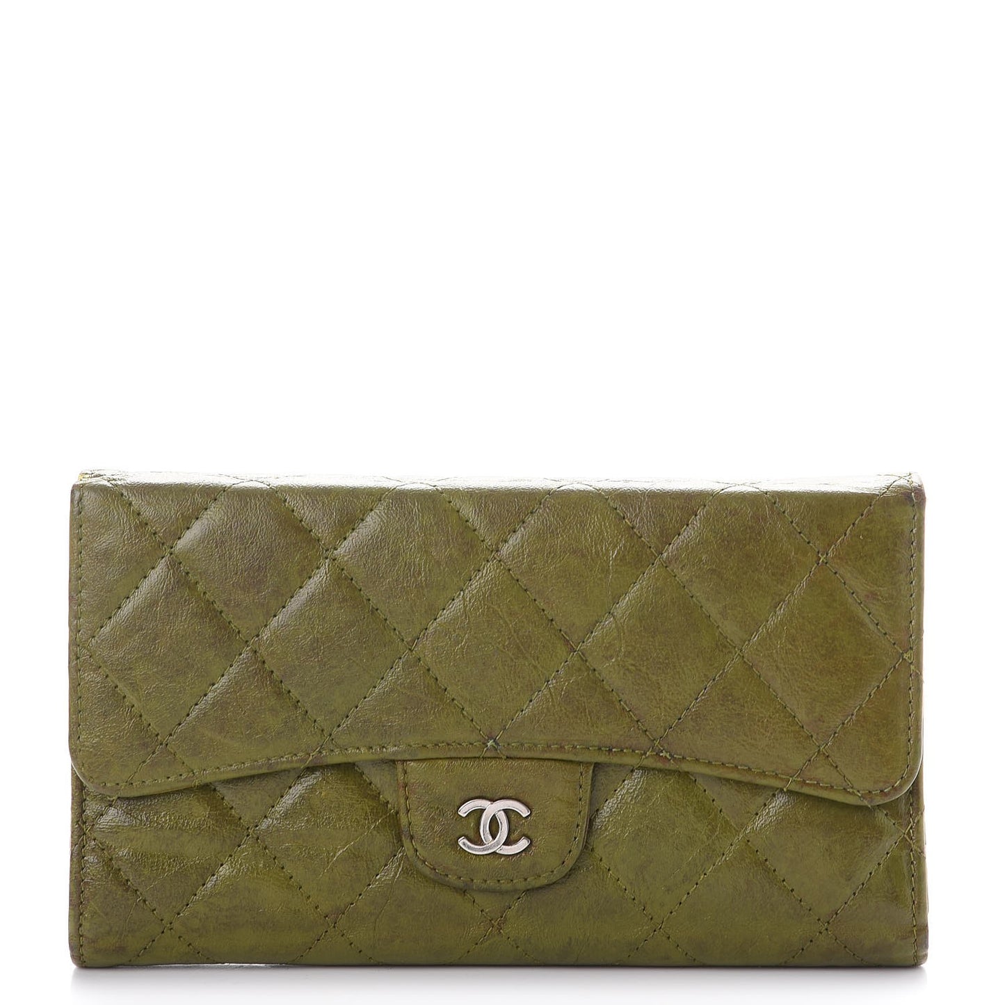 Calfskin Quilted Large Flap Wallet Green