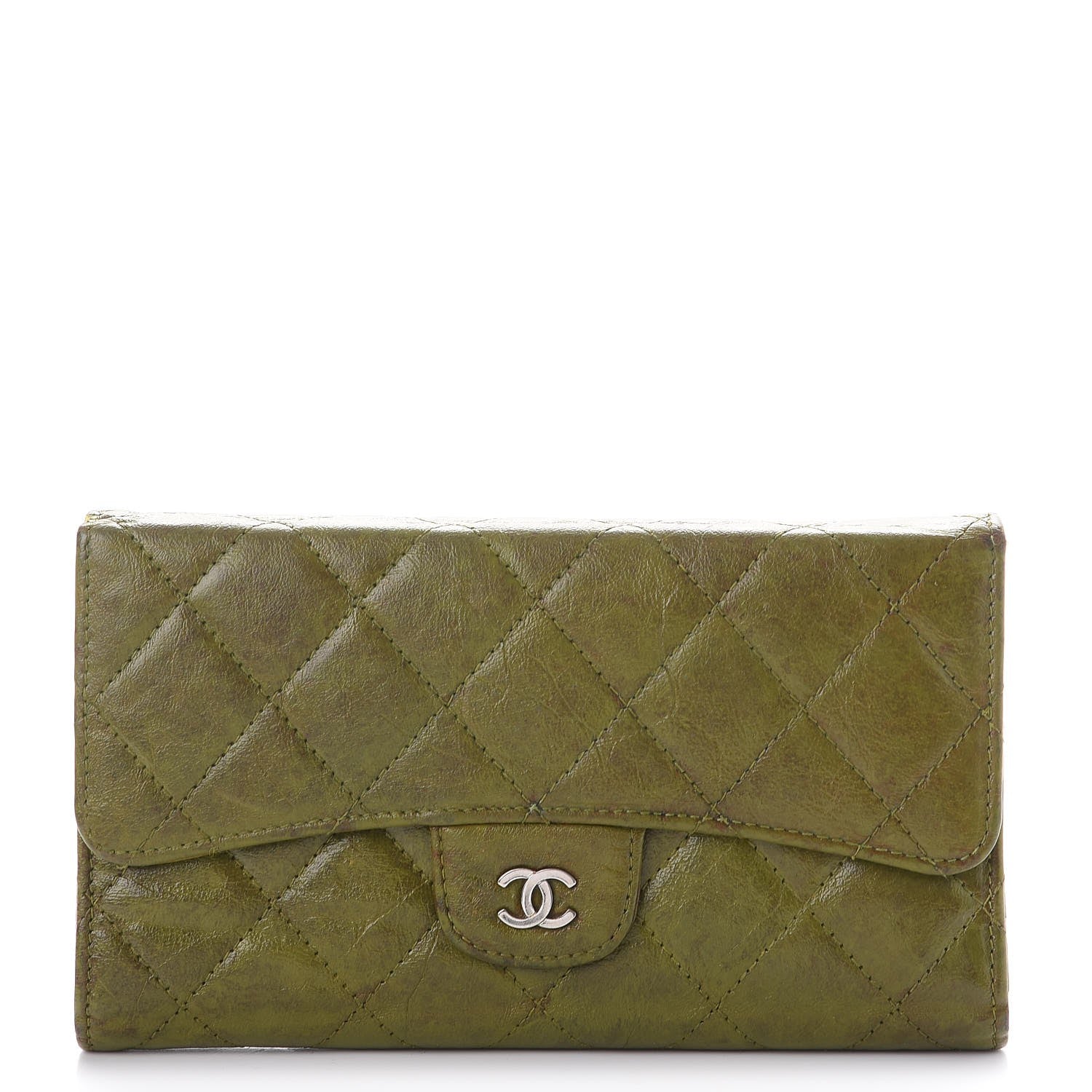 Chanel Calfskin Quilted Large Flap Wallet Green 1 of 14