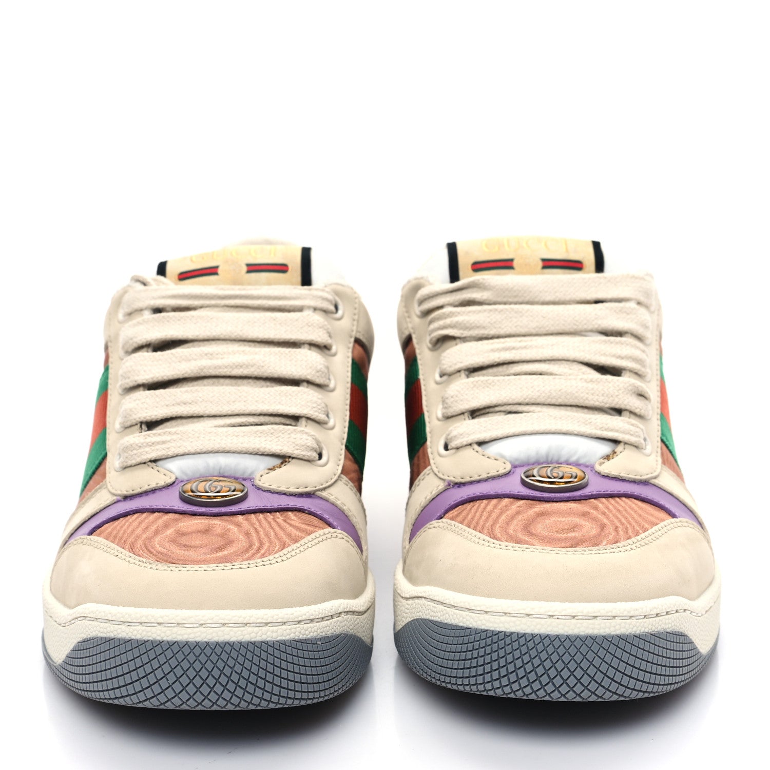 Gucci Moire Fabric Nubuck Web Womens Screener Sneakers 37 Cinnamon Dusty Milk New Lavender 2 of 8