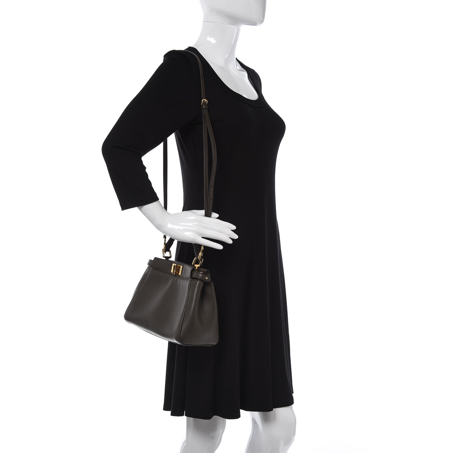 Fendi Nappa Mini Peekaboo Iconic Satchel Carbone 2 of 8