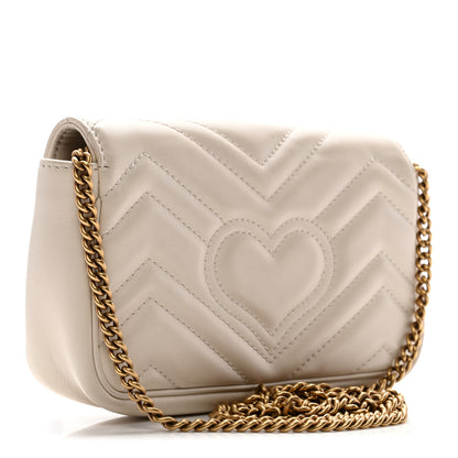 Gucci Calfskin Matelasse Super Mini GG Marmont Shoulder Bag White 3 of 10