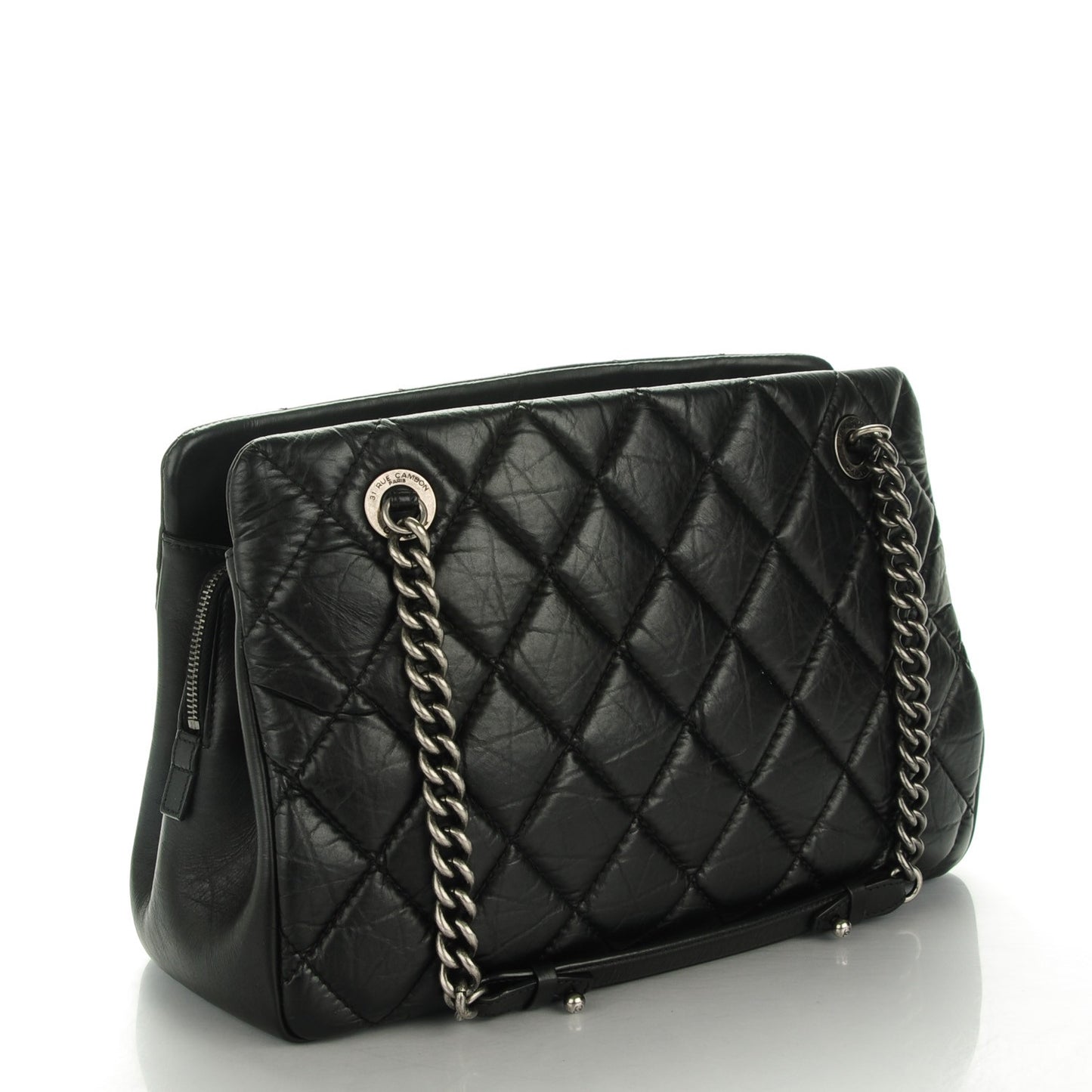 Aged Calfskin Quilted Small Crown Tote Black