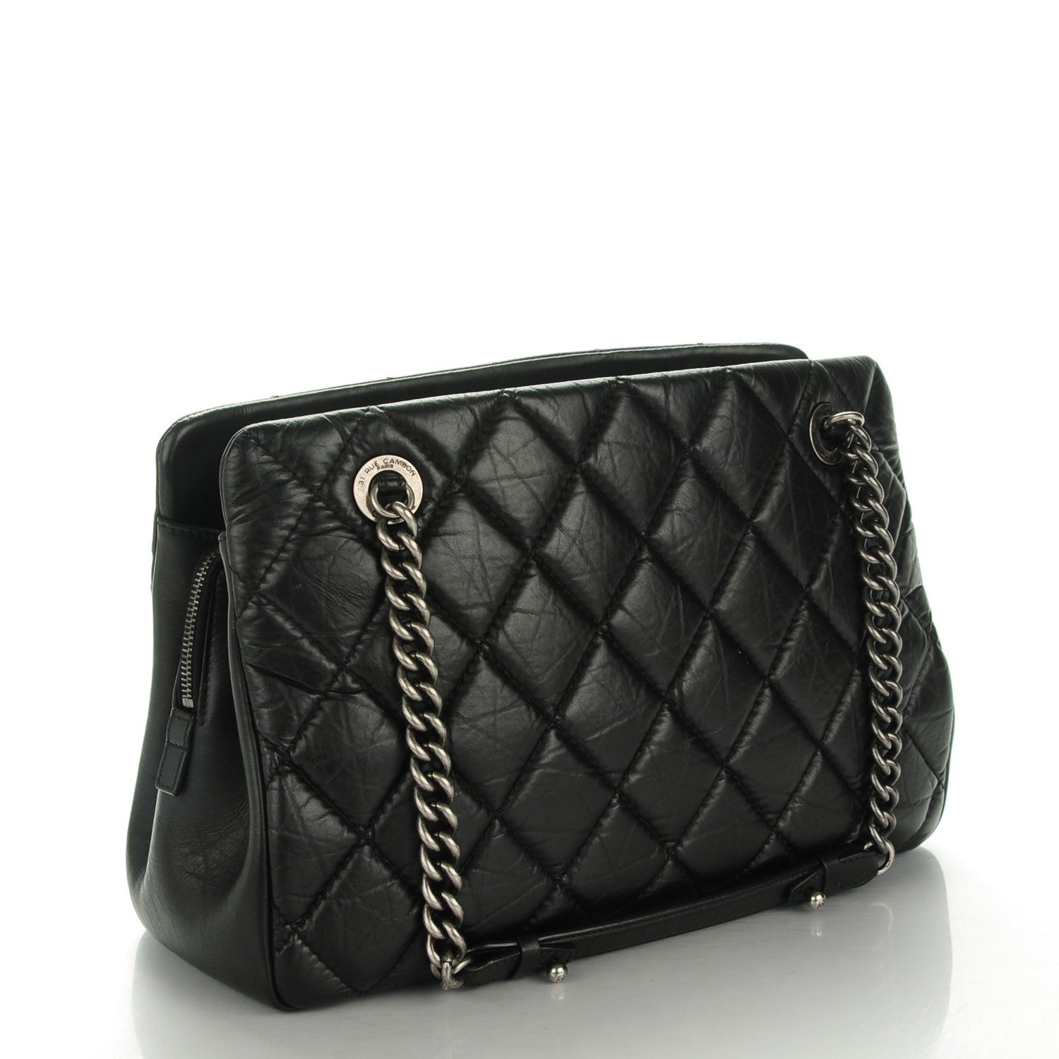 Chanel Aged Calfskin Quilted Small Crown Tote Black 3 of 7