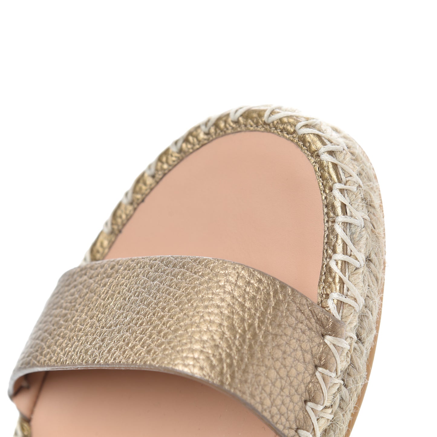 Metallic Calfskin Rockstud Ankle Strap Espadrille Flat Sandals 40 Skin