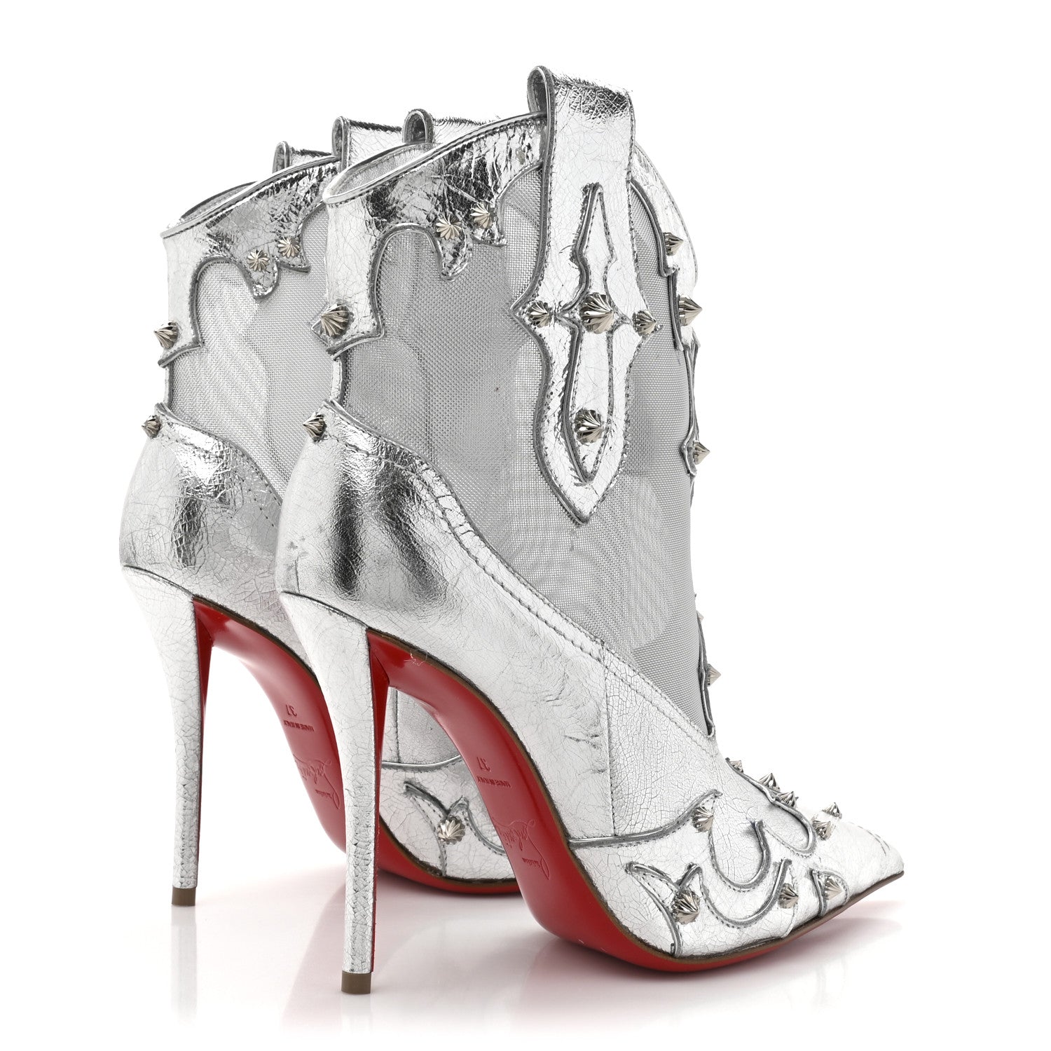 Christian Louboutin Metallic Calfskin Bootytiang Western 100 Boots 37 Silver 5 of 8