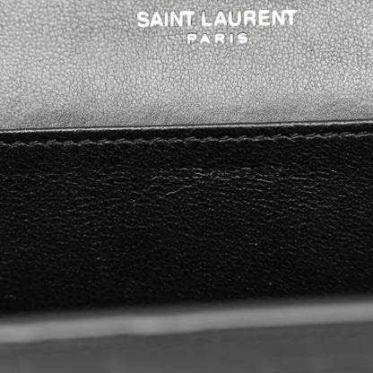 Saint Laurent Calfskin Crocodile Embossed Monogram Uptown Chain Wallet Black 7 of 12