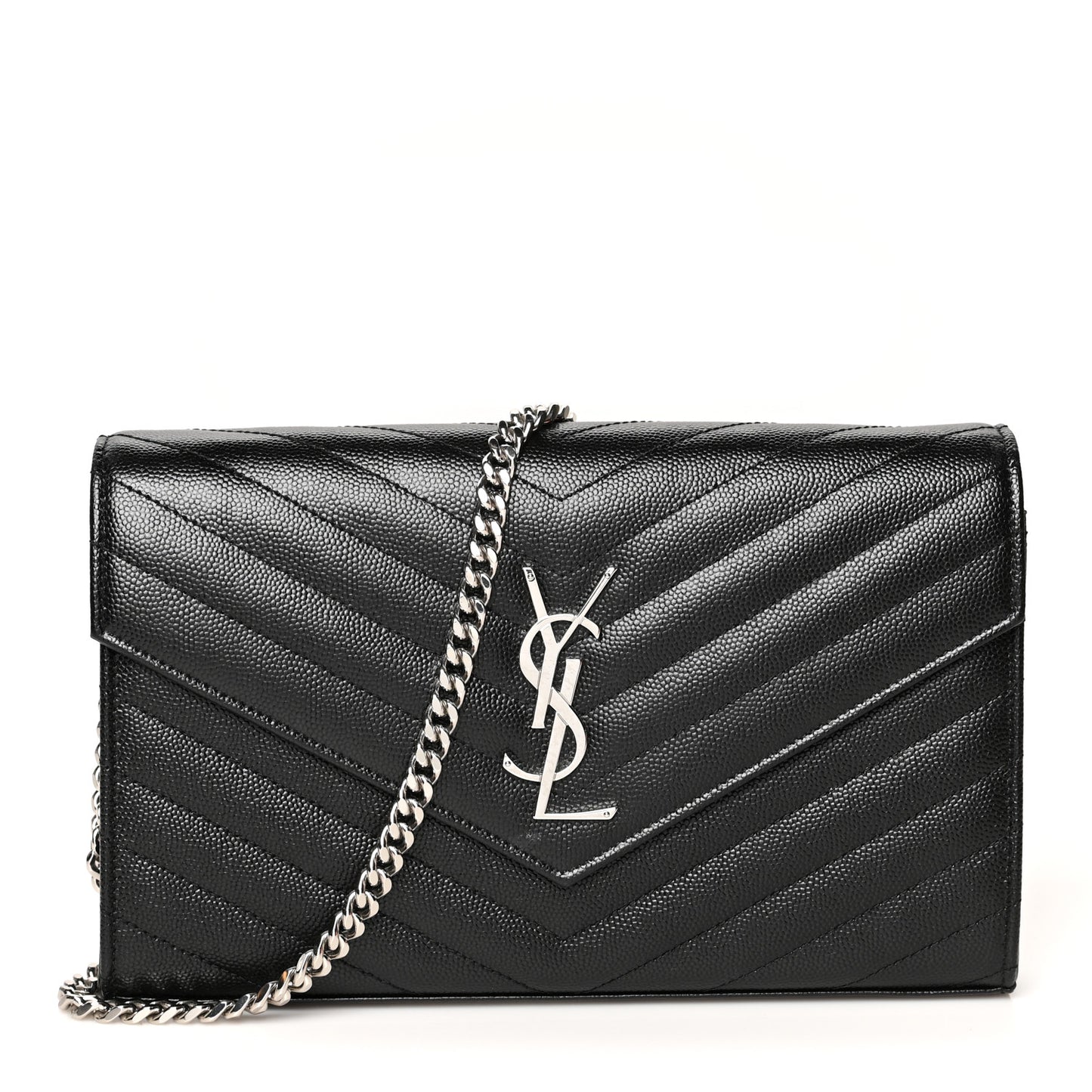Grain De Poudre Matelasse Chevron Monogram Chain Wallet Black